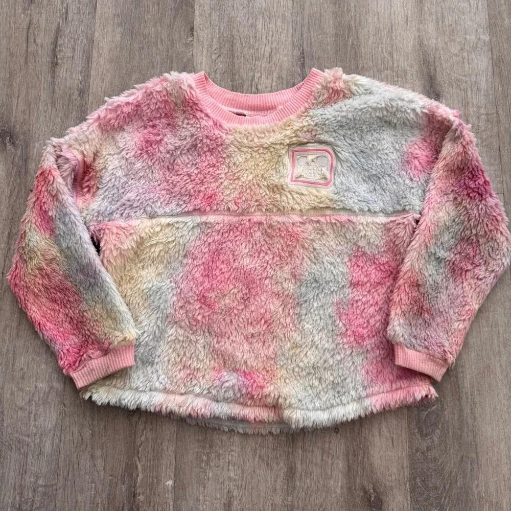 Disney Parks Walt Disney World Spirit Jersey Kids M Pink Tie Dye Sherpa Fleece